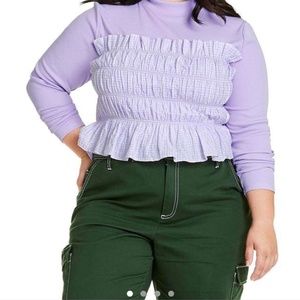 Sandy Liang x Target Smocked Gingham long sleeve mock turtle neck tshirt